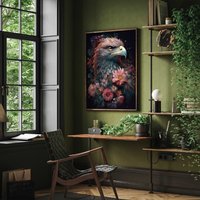 Adler Portrait Mit Blumen Poster Premium Ap3001/Animal Art Wandbild Wandbilder von PapergramArt