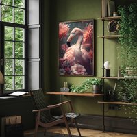 Flamingo Portrait Mit Blumen Poster Premium Ap3005/Animal Art Wandbild Wandbilder von PapergramArt