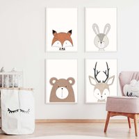 Kinderzimmer Poster Set Premium P715/Waldtiere Babyzimmer Wandbild Wandbilder von PapergramArt