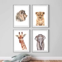 Kinderzimmer Poster Set Premium P718/Safaritiere Babyzimmer Wandbild Wandbilder von PapergramArt