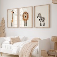 Kinderzimmer Poster Set Premium P787/Safaritiere Babyzimmer Wandbild Wandbilder von PapergramArt