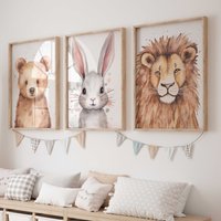 Kinderzimmer Poster Set Premium P791/Niedliche Tiere Babyzimmer Wandbild Wandbilder von PapergramArt