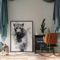 Leopard Portrait Aus Rauch/Poster Premium Ap3171 Animal Art Wandbild Wandbilder von PapergramArt