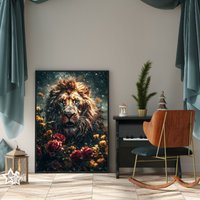 Löwe Mit Rosen Rot Und Gelb Poster Premium P784/Animal Art Wandbild Wandbilder Löwe Mit Rosen Rot Und Gelb Poster Premium P784/Animal Art Wandbild Wandbilder von PapergramArt