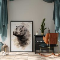 Nilpferd Portrait Aus Rauch/Hippo Poster Premium Ap3170 Animal Art Wandbild Wandbilder von PapergramArt