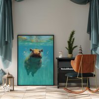 Nilpferd Portrait Unter Wasser/Hippo Poster Premium Ap3152 Animal Art Wandbild Wandbilder von PapergramArt