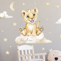 Personalisiere Mit Einem Namen Süßer Baby Löwe Wandtattoo Kinderzimmer Sticker Babyzimmer Tiere Aquarell V331 von PapergramArt