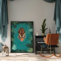 Tiger Portrait Unter Wasser/Poster Premium Ap3157 Animal Art Wandbild Wandbilder von PapergramArt