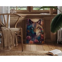 Wolf Portrait Mit Blumen Poster Premium Ap3020/Animal Art Wandbild Wandbilder von PapergramArt