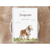 Personalisierte Zeugnismappe Pony Mit Name, Pferd Geschenk Einschulung Mädchen, Dokumentenmappe Aquarell Schulanfang von PaperlaneByEssi