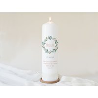 Taufkerze Eukalyptus, Mädchen, Kerze Taufe Blumen, Taufgeschenk, Blumenkranz, Moderne Taufkerze, Kollektion "Berries" Taufkerze Eukalyptus, Mädchen, Kerze Taufe Blumen, Taufgeschenk, Blumenkranz, Moderne Taufkerze, Kollektion "Berries" von PaperloversKids