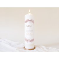 Taufkerze Federn, Mädchen, Kerze Taufe Taufe, Taufgeschenk, Rosa Moderne von PaperloversKids
