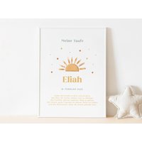 Taufposter Sonne, Poster Taufe, Für Die Taufgeschenk Patenkind, Personalisiert, Taufe Deko Jungen, Sun von PaperloversKids