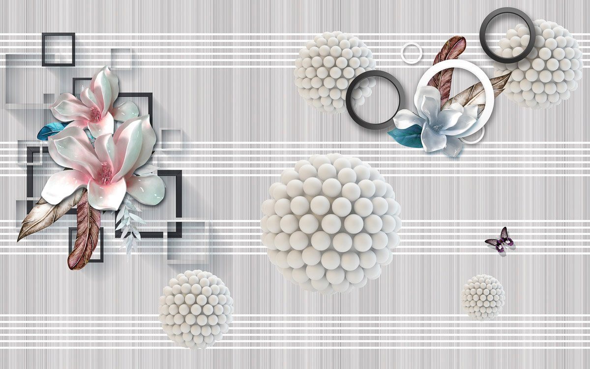 Papermoon Fototapete Abstrakt 3D Effekt mit Blumen von Papermoon