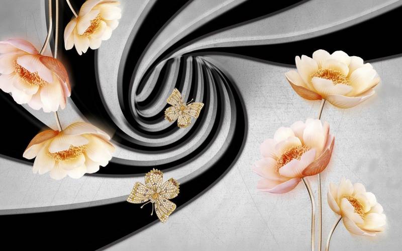 Papermoon Fototapete Abstrakt 3D Effekt mit Blumen von Papermoon