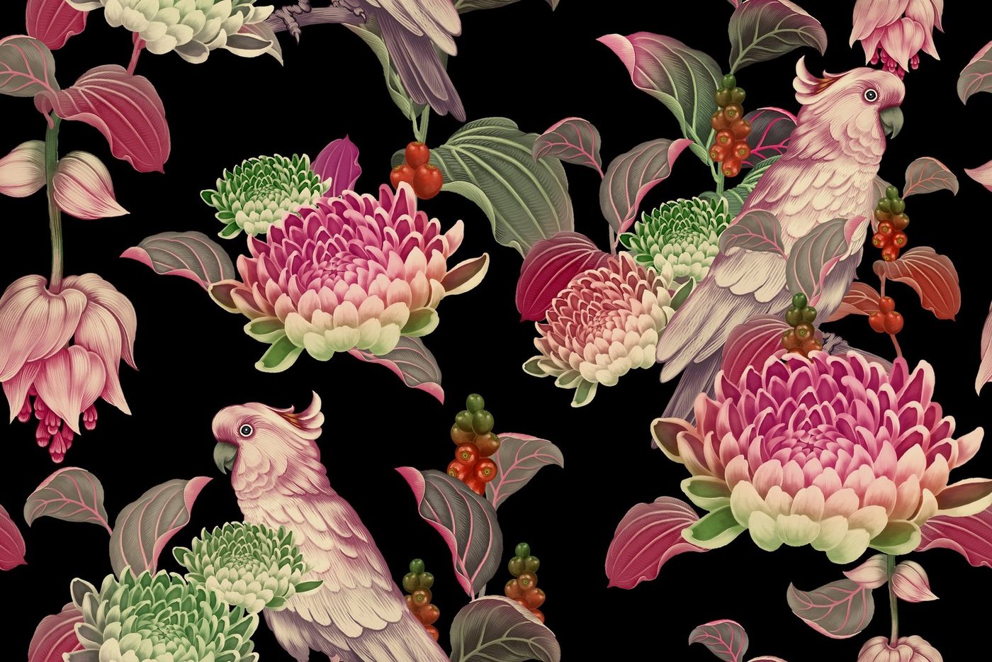 Papermoon Fototapete BLUMEN PAPAGEI ARRANGEMENT von Papermoon