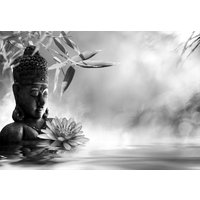 Papermoon Fototapete "Buddah Figur mit Blume Schwarz & Weiß" von Papermoon