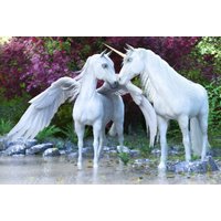 Papermoon Fototapete "EINHORN-PFERDE FANTASY TIERE PFERD WALD NATUR BÄUME XXL" von Papermoon