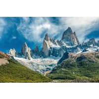 Papermoon Fototapete "GEBIRGE-PATAGONIEN BLUMEN BERGE WIESE SONNE WALD FLUSS" von Papermoon