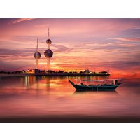 Papermoon Fototapete "KUWAIT-STADT-BOOT SKYLINE STRAND MEER GOLF PANORAMA" von Papermoon