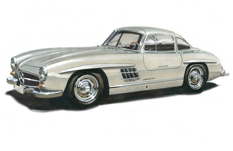 Papermoon Fototapete MB300SL GULLWING 1954 -VINTAGE AUTO ILLUSTRATION RETRO von Papermoon