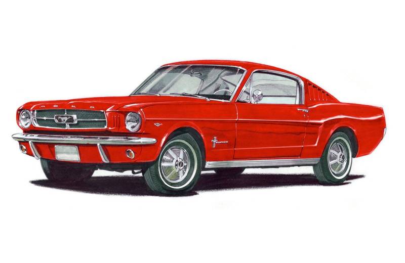 Papermoon Fototapete MUSTANG FASTBACK 1965-VINTAGE AUTO ILLUSTRATION RETRO von Papermoon