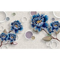 Papermoon Fototapete "Muster mit Blumen blau" von Papermoon
