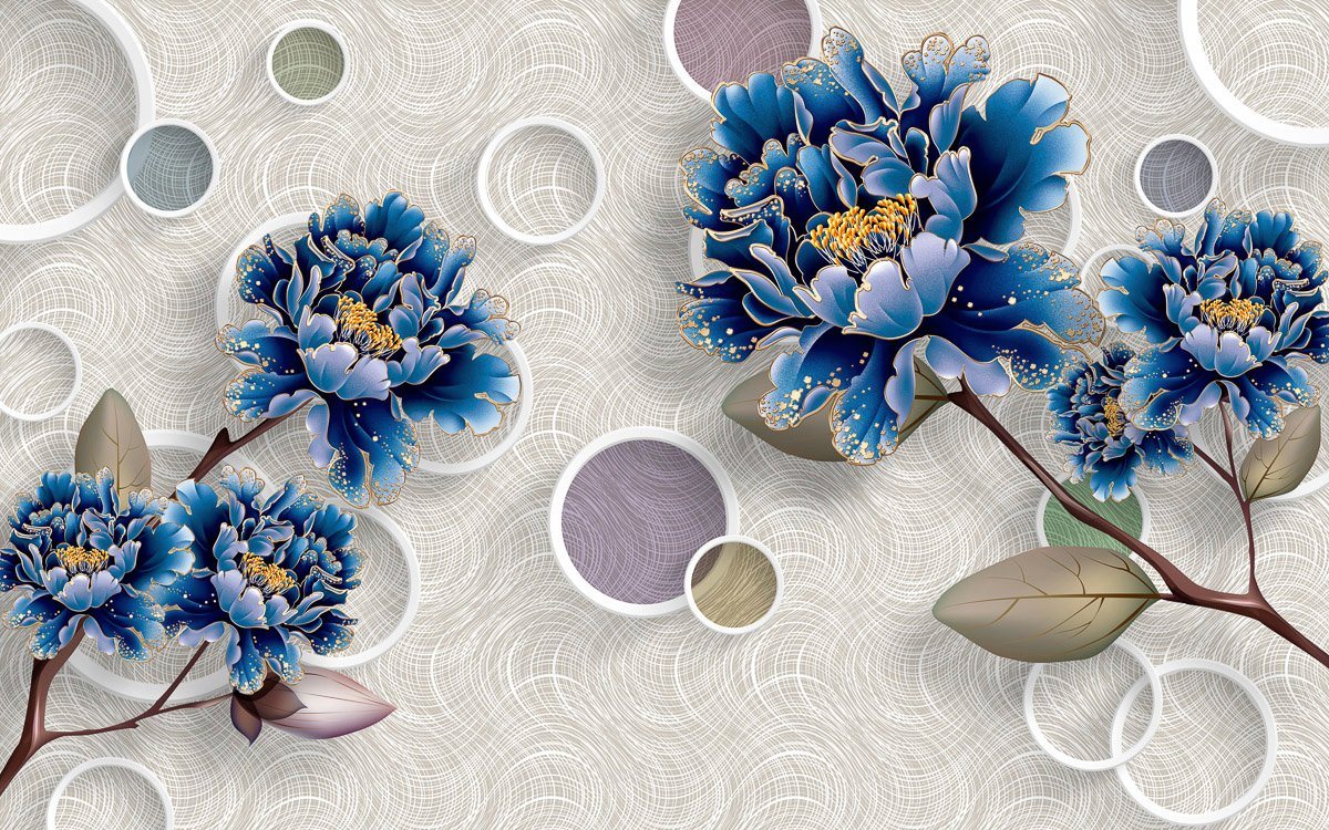 Papermoon Fototapete Muster mit Blumen blau von Papermoon