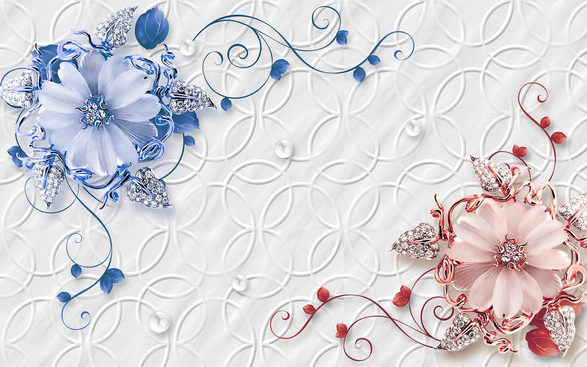 Papermoon Fototapete Muster mit Blumen rot blau von Papermoon