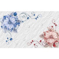 Papermoon Fototapete "Muster mit Blumen rot blau" von Papermoon