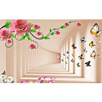 Papermoon Fototapete "Muster mit Blumen und Schmetterlingen" von Papermoon