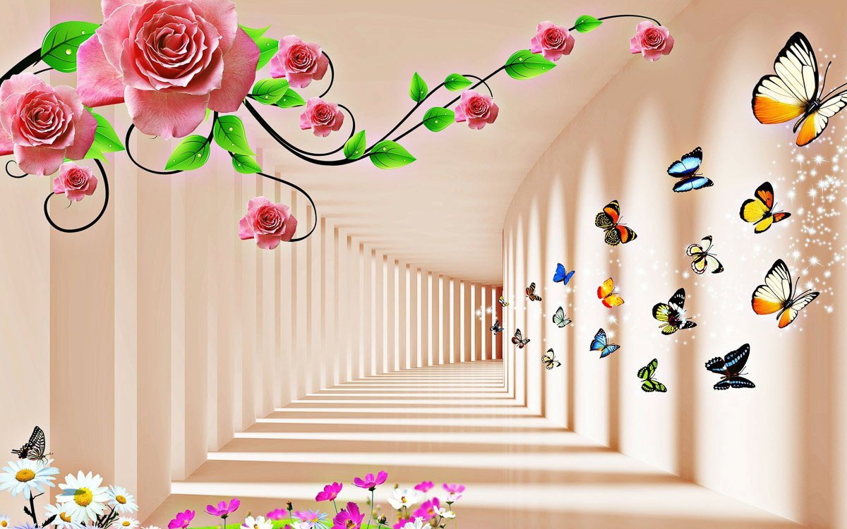 Papermoon Fototapete Muster mit Blumen und Schmetterlingen von Papermoon