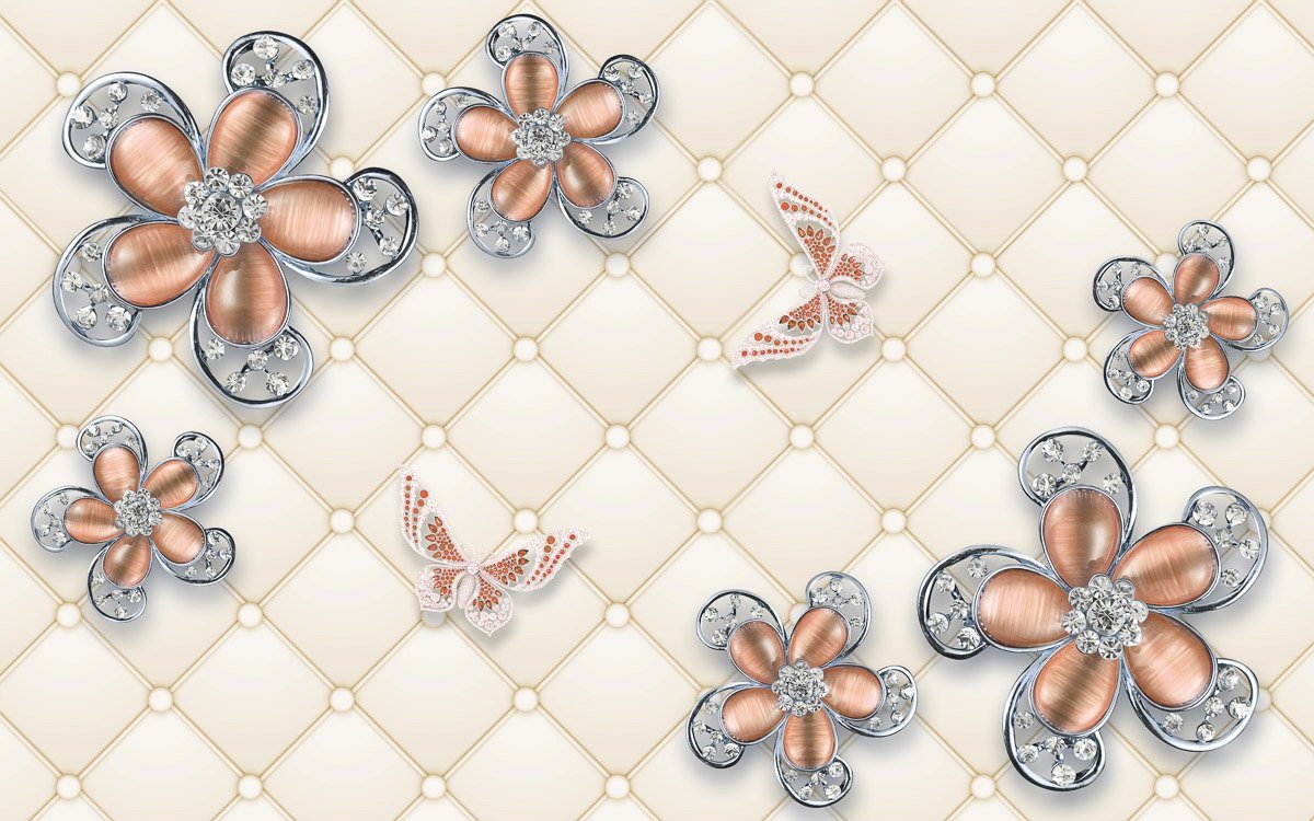 Papermoon Fototapete Muster mit Blumen und Schmetterlingen von Papermoon