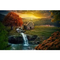 Papermoon Fototapete "NATUR-IDYLLE-RUHIG BERGE WASSERFALL FLUSS BACH HERBST" von Papermoon