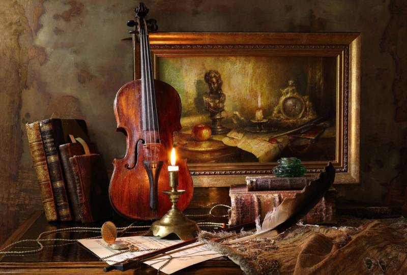 Papermoon Fototapete Photo-Art ANDREY MOROZOV, STILLLEBEN MIT VIOLINE UND MALEREI von Papermoon