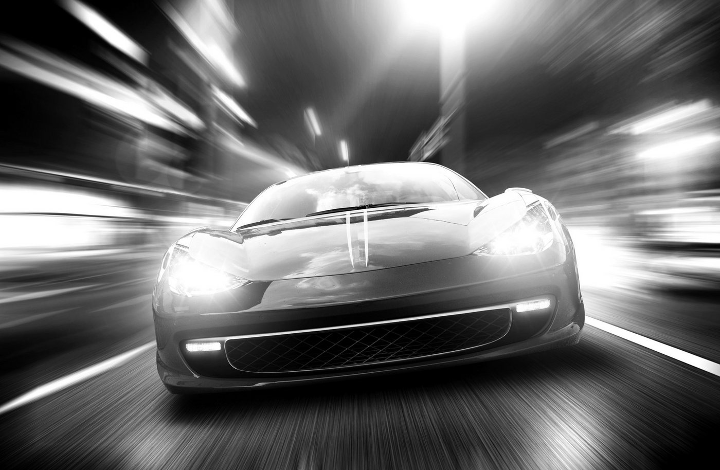 Papermoon Fototapete VLIES-Tapete Premium "Auto Schwarz & Weiß", Kleister KOSTENLOS, reduziert, 3D-Effekt, restlos trocken abziehbar, (1811), Wandtapete Bild Dekoration Wand-Dekor Motiv Tapete Poster von Papermoon