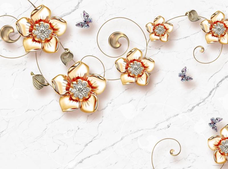 Papermoon Fototapete VLIES-Tapete Premium "Muster mit Blumen", Kleister KOSTENLOS, reduziert, 3D-Effekt, restlos trocken abziehbar, (2223), Wandtapete Bild Dekoration Wand-Dekor Motiv Tapete Poster von Papermoon