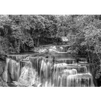 Papermoon Fototapete "Wasserfall im Wald Schwarz & Weiß" von Papermoon