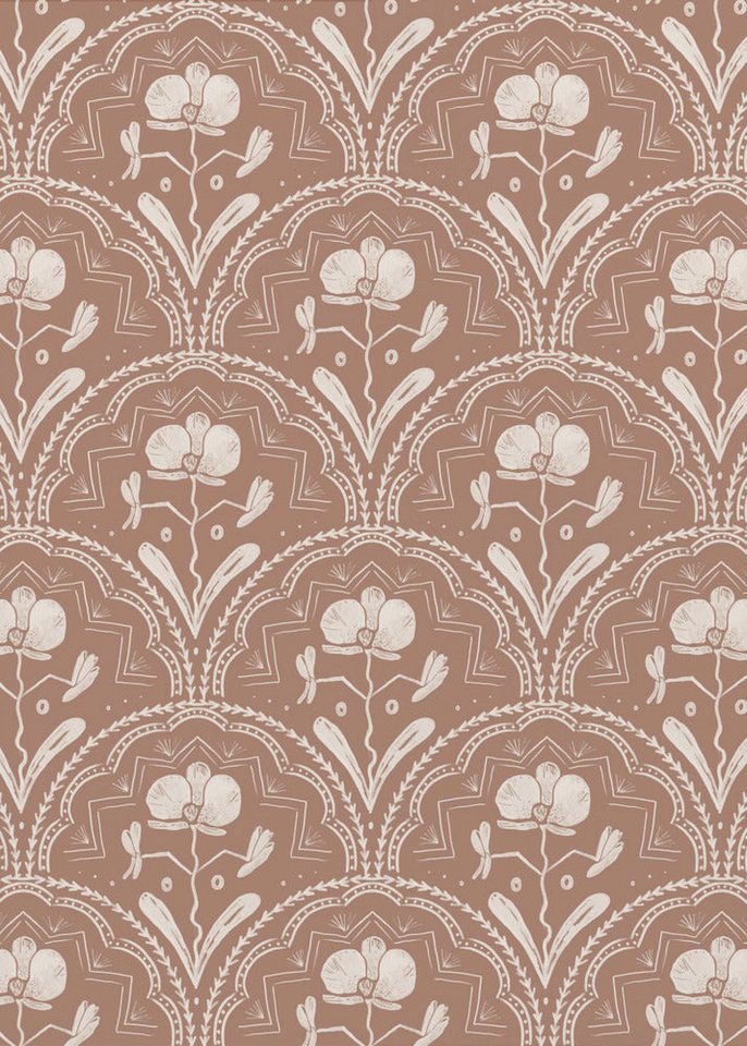 Papermoon Poster Boho Orchid Tiles Pattern, Premium-Leinwanddruck mit UV-beständigen Tinten für intensive Farben von Papermoon