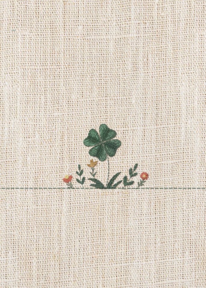 Papermoon Poster Lucky Clover Embroidery, Premium-Leinwanddruck mit UV-beständigen Tinten für intensive Farben von Papermoon