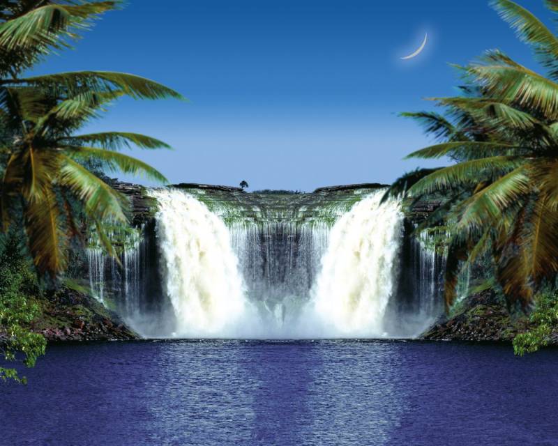 Papermoon Poster Mini-Poster Nr.322 Landscape, 40 X 50 CM, (Wasserfall Wasser Palmen Natur Querformat), genormte Postergröße für Rahmen, Bild Dekoration Wanddeko Motiv Tapete von Papermoon