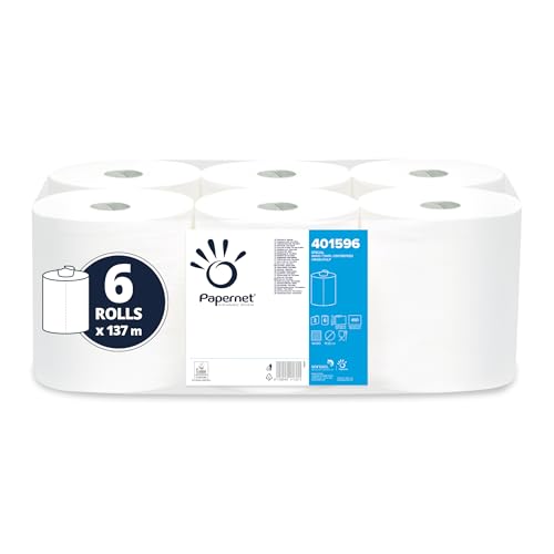 Papernet - Papierhandtuchrolle mit Zentralentnahme 412056, Packung mit 6 Rollen aus recyceltem blauem Papier je 137 m, 2 Lagen, 2.700 Dienste von 20x30 cm pro Rolle von Papernet