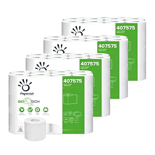 Papernet Bio Tech - Toilettenpapier (407575), 4 Packung mit 24 Rollen aus selbstauflösendem Toilettenpapier, bekämpft auf natürliche Weise krankheitserregende Bakterien, 2 Lagen, 180 Blatt pro Rolle von Papernet