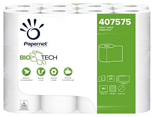 Papernet Bio Tech - Toilettenpapier (407575s), 1 Packungen mit 24 Rollen aus reiner Zellulose, bekämpft auf natürliche Weise krankheitserregende Bakterien, 2 Lagen, 180 Blatt pro Rolle von Papernet