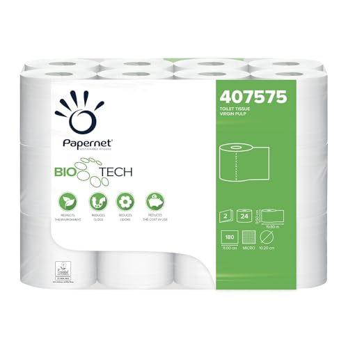 Papernet Bio Tech - Toilettenpapier (407575s), 1 Packungen mit 24 Rollen aus reiner Zellulose, bekämpft auf natürliche Weise krankheitserregende Bakterien, 2 Lagen, 180 Blatt pro Rolle von Papernet