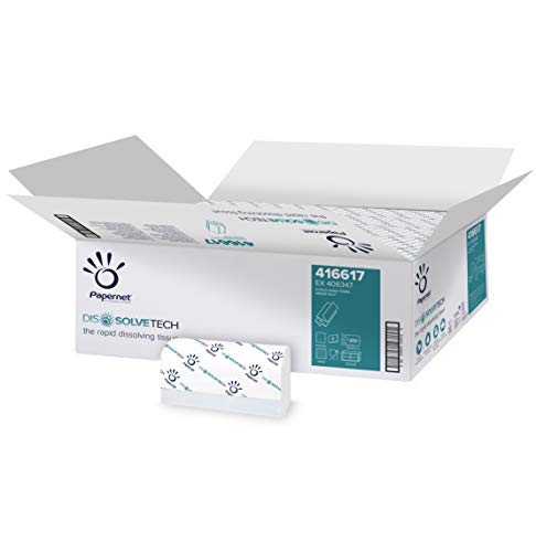 Papernet Z-Falz Papierhandtücher Dissolve Tech 416617 | 2-lagige Papiertücher | Gefaltet | Kompatibel mit Papernet antibakterielle Z/W-Spender | 20 Clips à 200 Blatt 24 x 20,3cm von Papernet