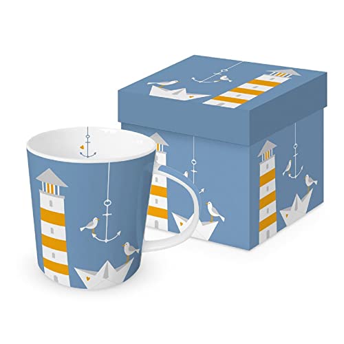 Paperproducts Design PPD - 604416 - Kaffeebecher, Beach Lighthouse, blau, New Bone China, mit Geschenkkarton, H: 10cm, D: 9,5cm, 350ml von Paperproducts Design
