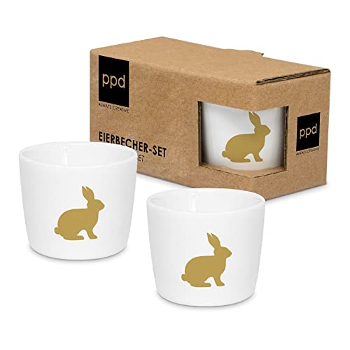 Paperproducts Design PPD - 604810 - Eierbecher Set, Hase, Ostern, 2 Stück, New Bone China, mit Geschenkkarton, H: 4,2cm, D: 5,2cm von Paperproducts Design