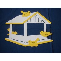 Fensterbild Tonkarton 300 G/Qm Vogelhaus Futterhäuschen Gelb Schwarz Blau Wunschfarbe Hänge Deko Handarbeit Neu von PapierSchereDeko