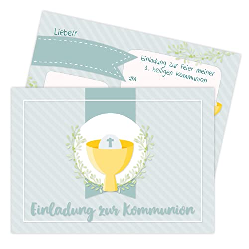 Papierdrachen 12 Einladungskarten zur Kommunion - Motiv Streifen blau - Einladung zur Heiligen Kommunion für Mädchen und Jungen - DIN A6 - Set 7 von Papierdrachen